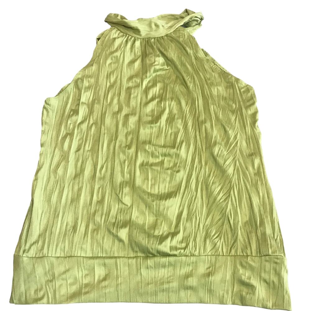 Vintage Y2K Pistachio Green Satin Halter Top Juniors Medium Pleated Sleeveless